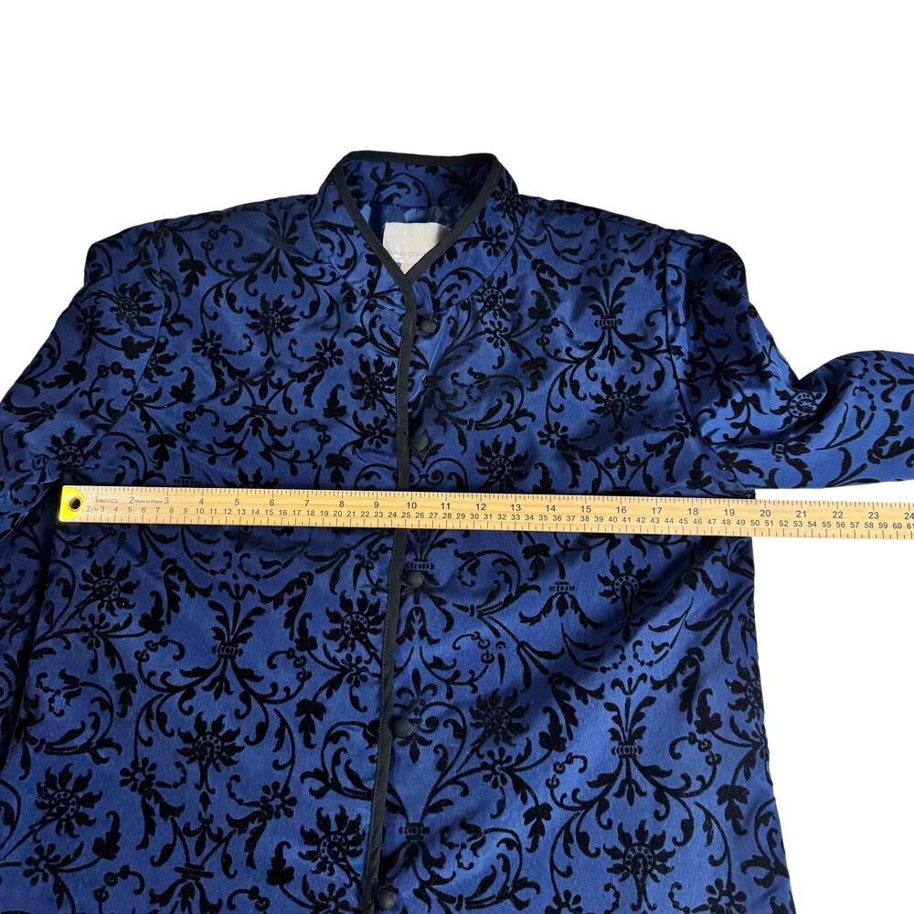 Susan Graver Blue Flocked Jacket Mandarin Collar Snap Front whimsygoth Womens M - Picture 8 of 8